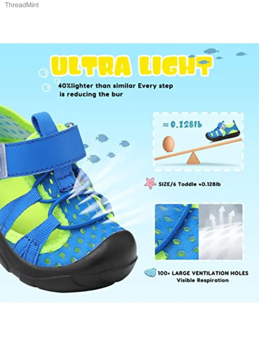 Toddler Boys Girls Quick Dry Water Shoes Non-Slip EVA Sole Hook & Loop